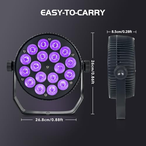 LED Stage Lights,18x18 Watt RGBWAUV 6-in-1 LED Par Lights, Aluminum Low Noise DMX512 Sound Activated Remote Control Wall Wash DJ Lights for Parties Disco Club Wedding Church Events