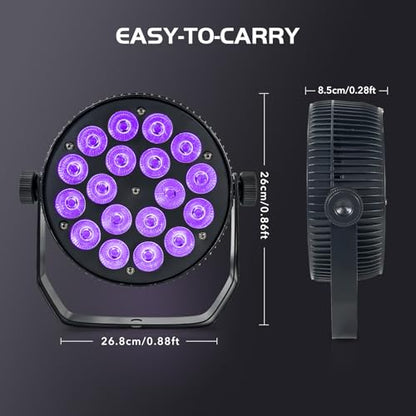 LED Stage Lights,18x18 Watt RGBWAUV 6-in-1 LED Par Lights, Aluminum Low Noise DMX512 Sound Activated Remote Control Wall Wash DJ Lights for Parties Disco Club Wedding Church Events