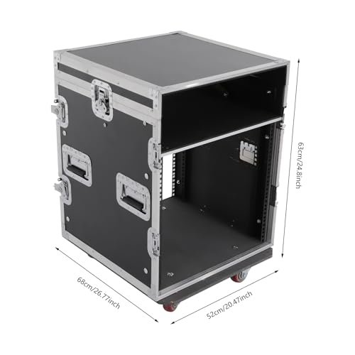 14U PA DJ Rack/Road ATA Case, Network & Stereo Rack with Slant Mixer Tops, Heavy-Duty DJ Work Table Rolling Studio Equipment Cabinet, Amplifier Mixer Storage Stand for Pro Tour Grade, Live Sound - size: 14U