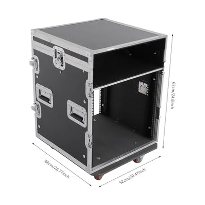 14U PA DJ Rack/Road ATA Case, Network & Stereo Rack with Slant Mixer Tops, Heavy-Duty DJ Work Table Rolling Studio Equipment Cabinet, Amplifier Mixer Storage Stand for Pro Tour Grade, Live Sound - size: 14U