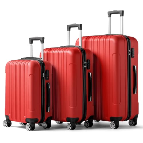 Karl home Luggage Set of 3 Hardside Suitcase Sets - Bright Red (20/24/28) - color: Bright Red, size: 3 Piece Set