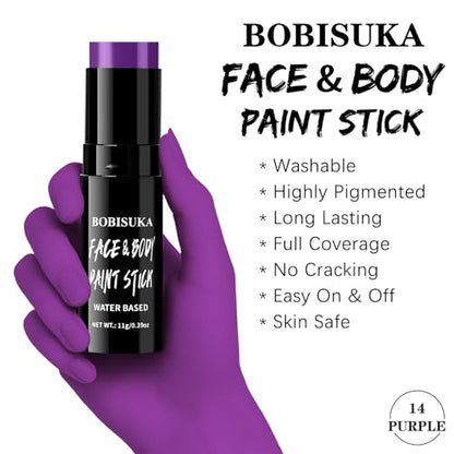 BOBISUKA Purple Face Paint Stick, Highly Pigmented Full Coverage Washable Cream Face & Body Paint for Halloween Witch Zombie Clown Butterfly Galaxy Cosplay SFX, Sports Eye Black Looks & Costume Party - color: Purple