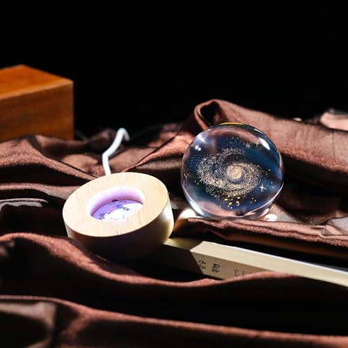 3D Galaxy Crystal Ball Night Light with Remote Upgraded 2.36 Inch Galaxy Planets Glass Ball Lamps with 16 Color LED Wooden Base for Birthday, Astronomy Space Universe Gifts for Boys Girls - style: Galaxy