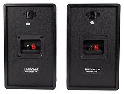 Rockville RockShelf 64B Black 6.5" Home Theater Bookshelf Speakers, Pair | 400W Peak/100W RMS, 4 Ohm, Kevlar Woofer, Silk Dome Tweeter, Wall Mountable, Magnetic Grill, MDF Cabinet - color: Black