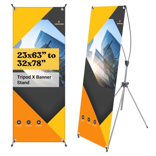 T-SIGN Reinforced Block Adjustable Tripod X Banner Stand, 23 x 63 to 32 x 78 Inch, Portable Travel Bag, Bigger, More Adaptable, Trade Show Exhibition - Silver (Pack of 1) - size: 1 Pack