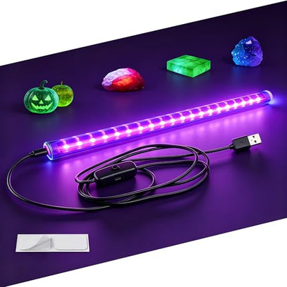TITO 395nm USB 1ft 10W Slim Black Light Bar for Glow Party & Uranium Glass | Ultra-Thin UV Light Strip｜20% Brighter Focused Lens｜Halloween Fluorescent Decor Posters Tapestry Body Paint & Cabinet Display