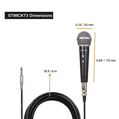 Sound Town 3-piece Professional Handheld Dynamic Microphone Kit with Carry Case, Mic Clips, 26ft XLR to 1/4" Audio Cables (STMICKT3)