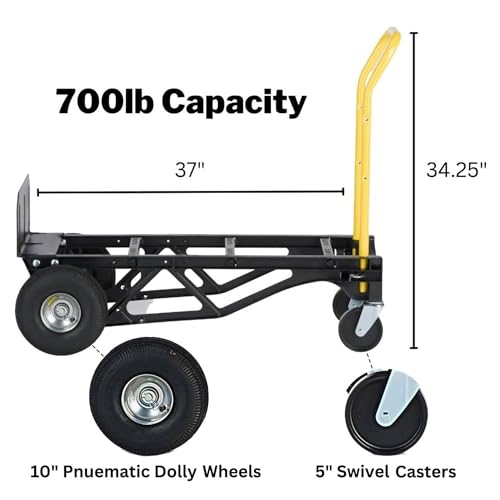 Harper Trucks 700 lb Capacity Glass Filled Nylon Convertible Hand Truck and Dolly with 10" Pneumatic Wheels , Black with yellow handle - PGDYK1635PKD - style: Style is 10" Pneumatic Wheels
