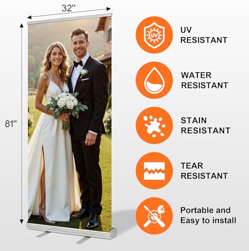 Customized Retractable Banner Aluminum Alloy Frame Portable,Durable,Suitable For Commercial Promotion,Event Display, Advertising,Home Use -with Carry Bag And Stand- Made in USA，33"x81" (style 2)
