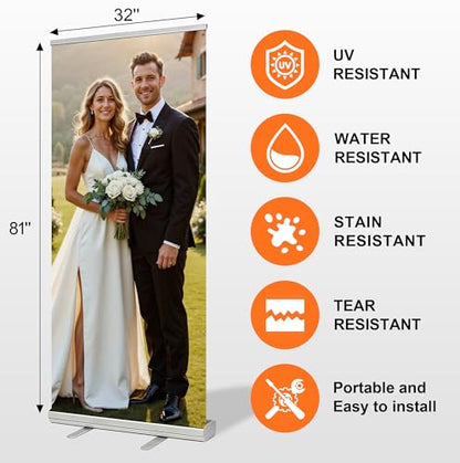 Customized Retractable Banner Aluminum Alloy Frame Portable,Durable,Suitable For Commercial Promotion,Event Display, Advertising,Home Use -with Carry Bag And Stand- Made in USA，33"x81" (style 2)