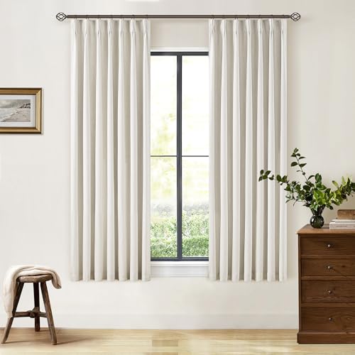 Natural 100% Blackout Pinch Pleated Linen Curtains 63 Inch Long with Liner - color: Natural Linen, size: 40"W x 63"L (Pack of 2)