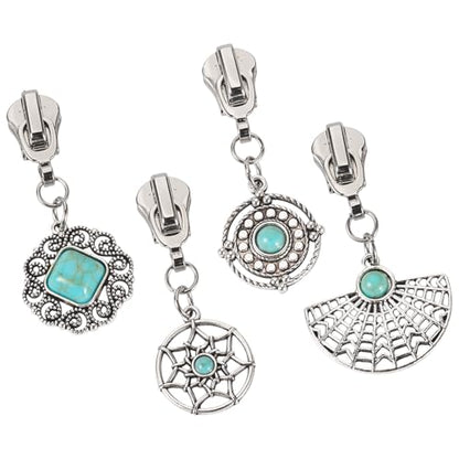 Sparkeads 16Pcs Turquoise Alloy Zipper Replacement Slider,Antique Silver Zippers Sliders for Sewing,Metal Zipper Pull Replacement for DIY Craft Bag Luggage Clothing Wallet Jacket Supplies-Circular - style: Circular