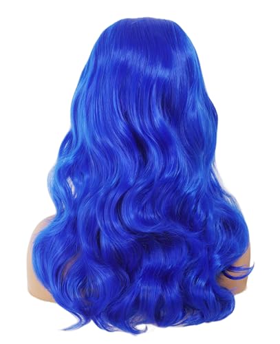 Rugelyss Long Wavy Blue Wig with Bang Big Bouffant Beehive Wigs for Women fits 80s Costume or Halloween Party - color: Blue