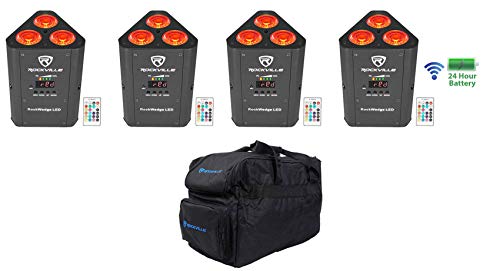 Rockville RockWedge LED 54w RGBWA+UV Wireless DMX Par Light 4-Pack with Bag