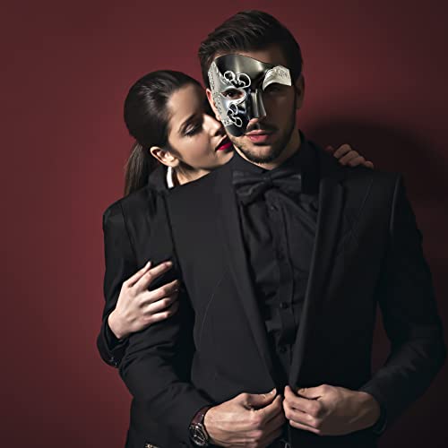 Erythem Masquerade Mask for Men Phantom of The Opera Half Face Mask Venetian Phantom Mask for Halloween Costume Party - color: Phantom Black Silver