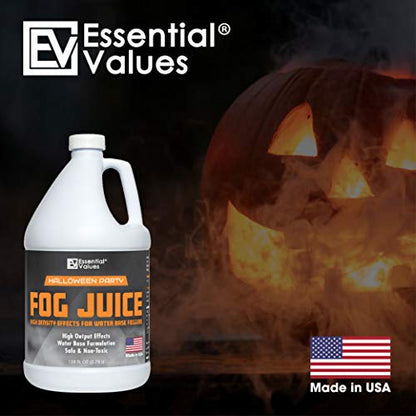 Essential Values Fog Machine Liquid - High Density Party Fog Juice (128 FL OZ / 1 Gallon) – for Water Based Foggers, Perfect for 400 Watt - 1500 W Machines – Manufactured in USA - size: 1 Gal - High Density