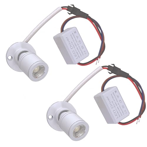 2Pack Mini Spot Light for Display Surface-Mounted 1W Cabinet Spotlights with AC 110V/220V to 3-12V Power Supply LED Driver White Shell Warm-White 3000K - color: Surface-Mounted 3000K