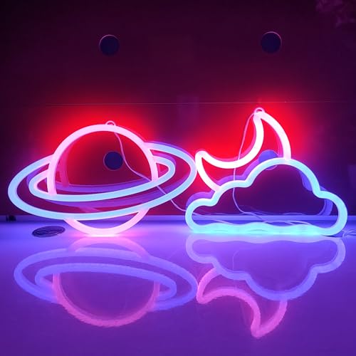 JYWJ Cloud Moon LED Neon Signs Desktop Wall Decoration Light | USB or Battery Powered, 3-AA Battery Option, Party Decoration, Business Decor Use, Desktop & Wall Mount - style: Cloud Moon