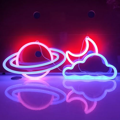 JYWJ Planet LED Neon Signs Desktop Wall Decoration Light | USB or Battery Powered, 3-AA Battery Option, Party Decoration, Business Decor Use, Desktop & Wall Mount - style: Planet