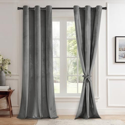 JIUZHEN Grey Velvet Blackout Curtains 84 Inch for Living Room/Bedroom - color: Grey, size: 42"W x 84"L (Pack of 2)