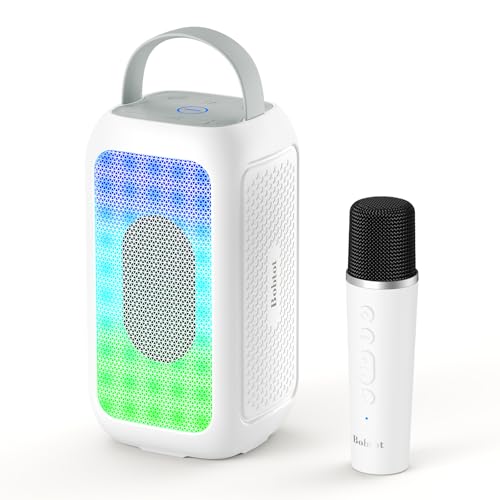 Bobtot Portable Bluetooth Speaker with a Wireless Mic, White | 16H Playtime Wireless Speakers, Peak Singing Machine with Microphone, Magic Sound, Echo, EQ Mode - color: White, size: With 1 Mic
