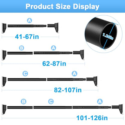 Extra Long Tension Curtain Rod, Black, 41-126 Inch (4-10.5ft), Tension Rod - color: Black, size: 41-126inch