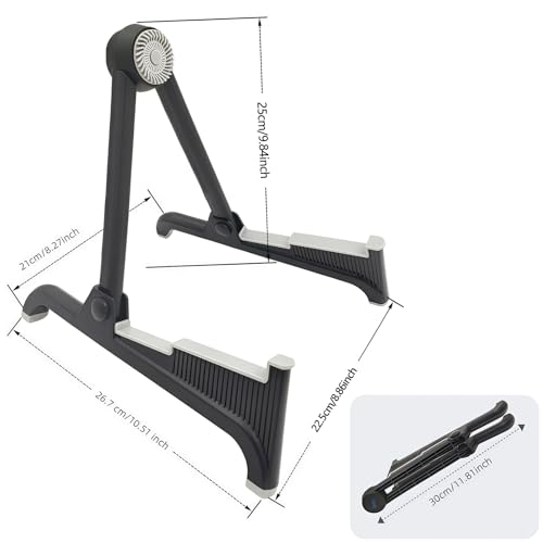 nalu Classic A-Frame Tripod Adjustable Guitar Stand for Acoustic Bass Electric Guitars and Ukuleles Folding Floor Stand Small Good for Traveling (GrayRubber+BlackFrame) - color: GrayRubber+BlackFrame