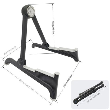nalu Classic A-Frame Tripod Adjustable Guitar Stand for Acoustic Bass Electric Guitars and Ukuleles Folding Floor Stand Small Good for Traveling (GrayRubber+BlackFrame) - color: GrayRubber+BlackFrame