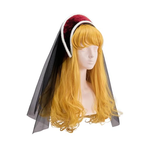 RoleplayCos Tudor French Hood Queen Anne Boleyn Costume Hat Headwear Elizabethan Renaissance Headband Headpiece - color: Red
