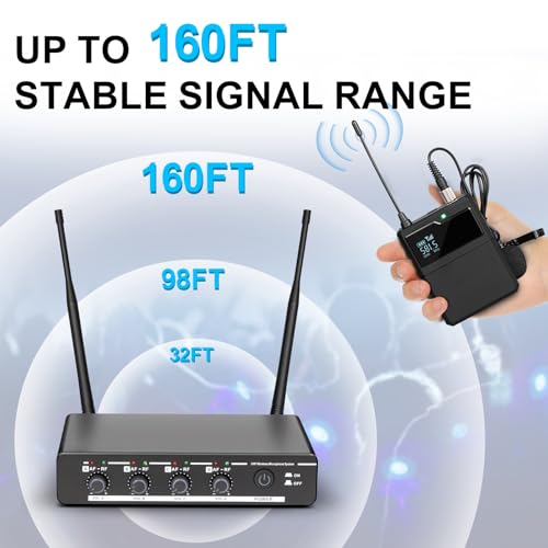Depusheng R6 Professional Wireless Microphone UHF System 4 Channel with Wireless lavalier Headset Microphone, Metal Receiver, Perfect for Singing, Karaoke, Parties, Weddings - style: 4 bodypack mic