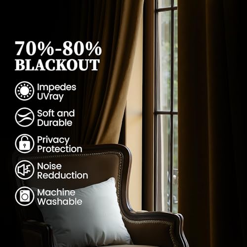 SimpleHome Golden Brown Velvet Curtains 90 Inch for Living Room Rod Pocket | Luxury Blackout Velvet Curtains,Thermal Insulated 2 Panels Room Darkening Drapes,Velvet Bedroom Curtains,W52 x L90,2 Panels - color: Golden Brown, size: 52"W x 90"L (Pack of 2)