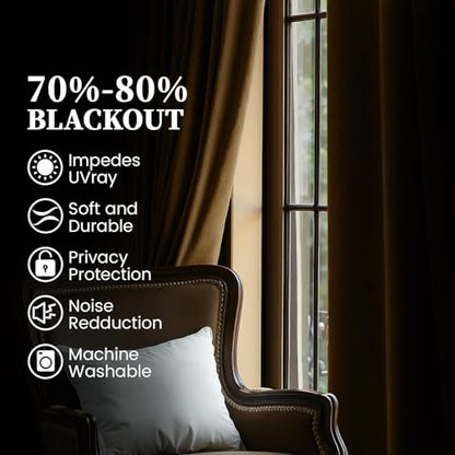 SimpleHome Golden Brown Velvet Curtains 90 Inch for Living Room Rod Pocket | Luxury Blackout Velvet Curtains,Thermal Insulated 2 Panels Room Darkening Drapes,Velvet Bedroom Curtains,W52 x L90,2 Panels - color: Golden Brown, size: 52"W x 90"L (Pack of 2)