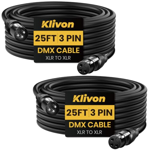 DMX Cable 25ft 2 Pack, Klivon 3-Pin DMX Signal Cables Wire for DMX512 Light - size: 3 Pin 25 FT 2 Pack