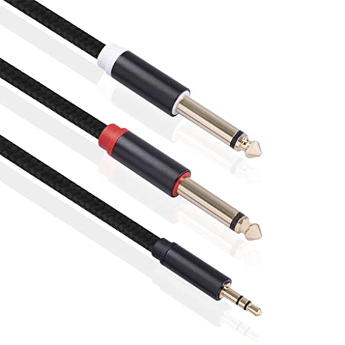 2Pack 10Ft 3.5mm 1/8" TRS to Dual 6.35mm 1/4" TS Mono Stereo Y-Cable Splitter Cord for Smartphone, Computer, CD Player, Speakers and Home Systems Amplifier - size: 10FT/2Pack