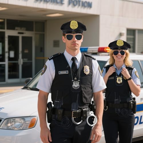 10 Pcs/2 Set Police Costume Accessories for Theme Party Halloween | Cop Costume with Police Hat Walkie Talkies Badge Sunglasses Officer Theater Dress Up