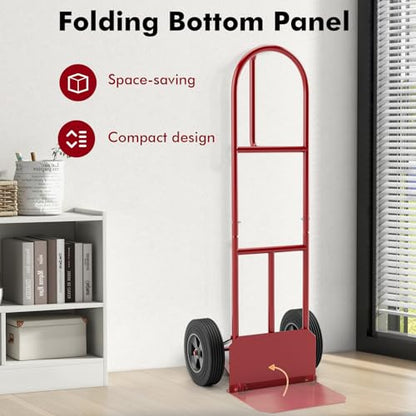 Goplus Hand Truck, P-Handle Hand Truck Dolly with Vertical Loop Handle, 10” Wheels, 15” x 9” Foldable Nose Plate, 660 LBS Capacity, Heavy Duty Metal Dolly Cart for Lifting, Moving, Delivery, Stairs - style: Round Handle-Red