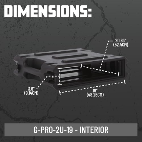 Gator Cases Pro Series 2U Rack Case with Standard 19" Depth, Roto Molded Made in USA (G-PRO-2U-19) | Made in the USA Molded Hard Shell Front & Rear Threaded Rack Rails Side Carry Handles - size: 2U Rack Space, style: Standard - 19" Deep
