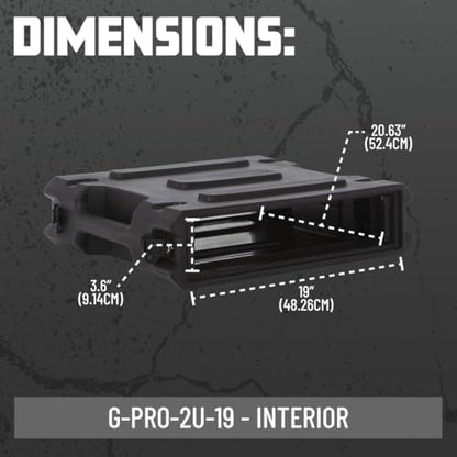 Gator Cases Pro Series 2U Rack Case with Standard 19" Depth, Roto Molded Made in USA (G-PRO-2U-19) | Made in the USA Molded Hard Shell Front & Rear Threaded Rack Rails Side Carry Handles - size: 2U Rack Space, style: Standard - 19" Deep