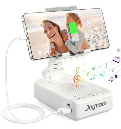 Gifts for Men Women, Bluetooth Speaker Phone Stand with Charging Function 360° Rotable Adjustable Cell Phone Holder HD Surround Sound for Desk Fits All Phones,Tablet (White) - color: White