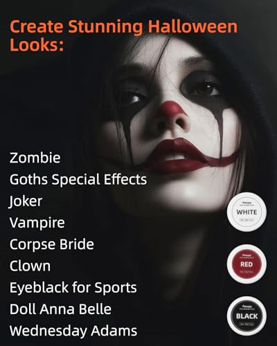 Halloween Zombie Makeup Kit, Fiestajaja Black White Red Face Paint Body Painting Kit with Brushes Sponges Tattoo Stikers for Halloween Zombie Makeup, Cosplay, SFX Effect, Theme Parties (13PCS)