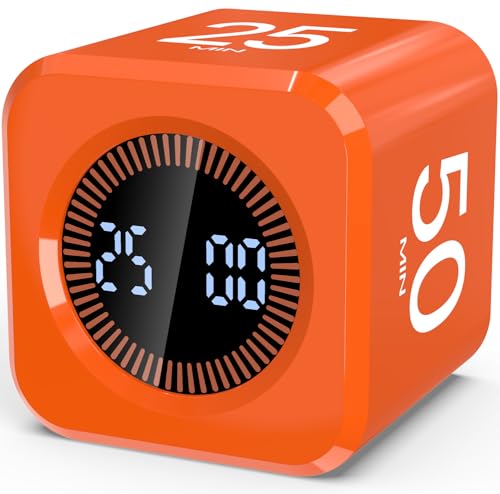 Digital Pomodoro Timer Cube 5/10/25/50min Preset, Silent & Sound Alarm | Visual Productivity Flip Timer for Kids Classroom Desk, Custom Countdown, Gravity Sensor, for ADHD Study Work Game Kitchen - color: Orange