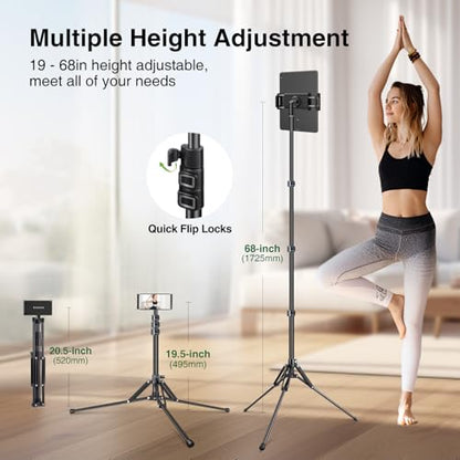 elitehood 65in Portable & Lightweight Aluminum iPad Tripod Stand for Music | 360° Swivel Tilt Adjustable iPad Stand Floor, Tablet Tripod for Watching & Recording, Fit iPad Pro 13 12.9 Air 11 Mini 6