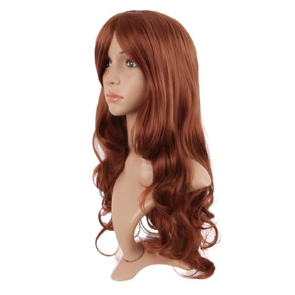 MapofBeauty 24 Inch Long Wavy Side Bangs Anime Cosplay Wig, Ginger Orange | 60 cm Synthetic Fiber Wig, Women, Charming, Party - color: Ginger Orange