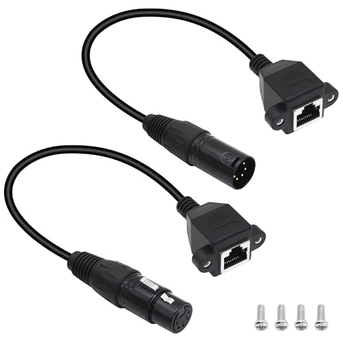 1 Pair XLR 5 Pin to RJ45 Adapter Cable RJ45 Female to 5 Pin XLR DMX Male & Female Converter Extension Cable(1ft/30cm)