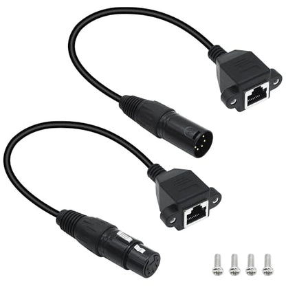 1 Pair XLR 5 Pin to RJ45 Adapter Cable RJ45 Female to 5 Pin XLR DMX Male & Female Converter Extension Cable(1ft/30cm)