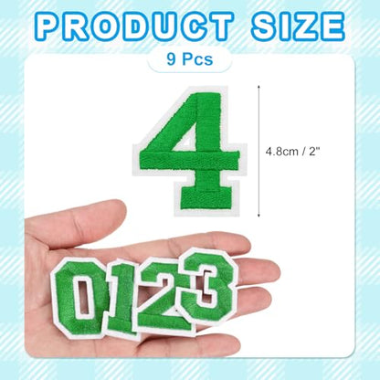 MECCANIXITY Iron on Number Patches 2" Number 4 Iron on Embroidered Patch Sew on Letter Stickers Applique for Repairing Clothing Jeans Shoes Hats DIY(Green, Pack of 9) - style: Number 4