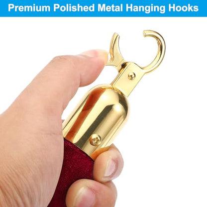 PATIKIL 5 Feet Red Velvet Stanchion Rope, Crowd Control Barrier Rope with Snap Hooks for Posts Stand Queue Divider of Hotel Theater, Golden - color: Red, size: 5 Feet