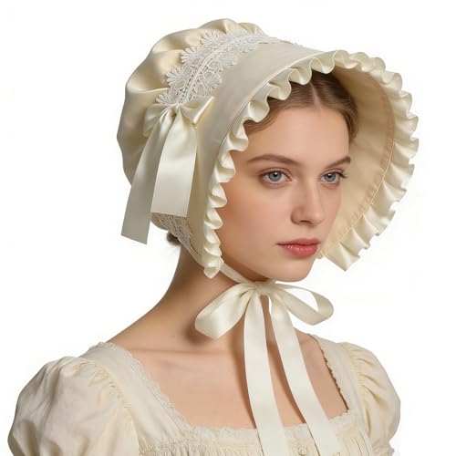 Women's Mob Cap Victorian Housemaid Bonnet Pilgrim Hat Colonial Costume Accessory - color: Cream
