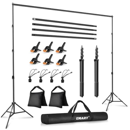 EMART Photo Backdrop Stand, 10x10ft Back Drop Stand for Party, Photography | Banner Holder with 6Clamps&Clips, 2Sandbags,Square Backdrop Stand for Wedding, Baby Shower, Events Dectoration, Exhibition - size: 10x10ft