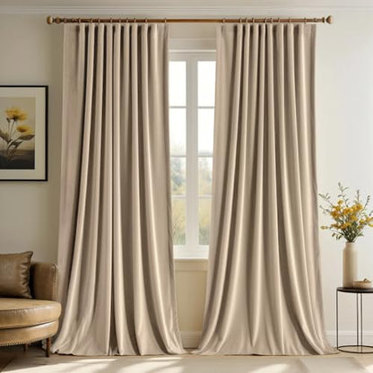 MIULEE Camel Beige Velvet Pinch Pleat Blackout Curtains W52 X L96 Inches - color: Camel Beige, size: 52"W x 96"L (Pack of 2)